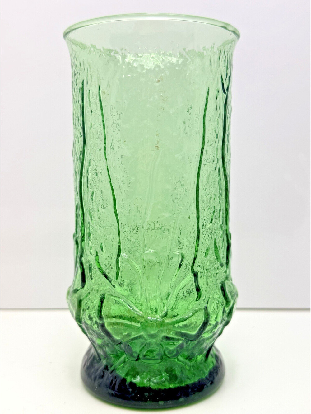 Vtg Flower Crinkle Anchor Hocking Rainflower Avocado Green Glass Vase MCM 6.75"h